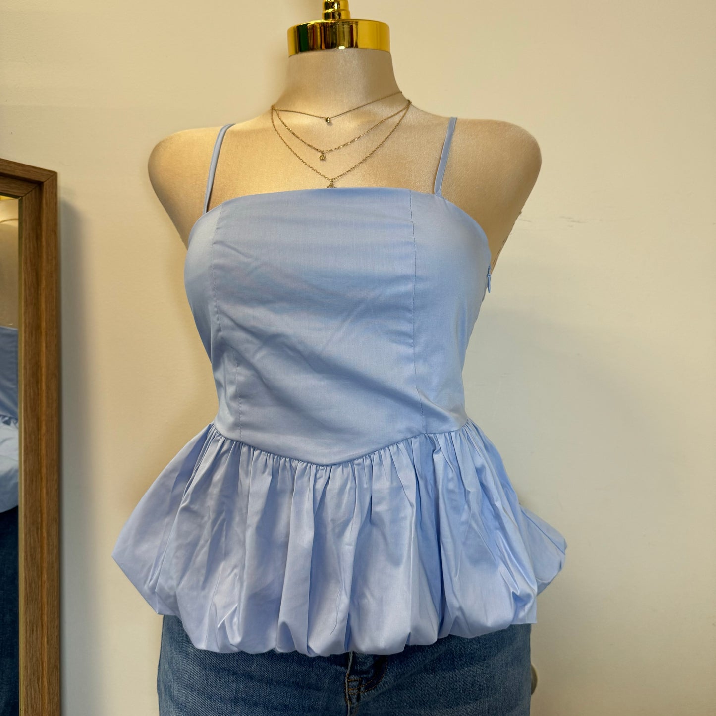 Bubble Hem Cam Top-Blue