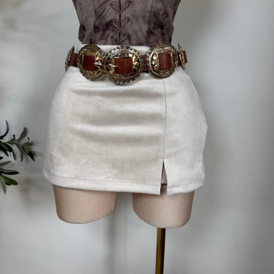 Suede Mini Skirt with shorts underneath -Cream