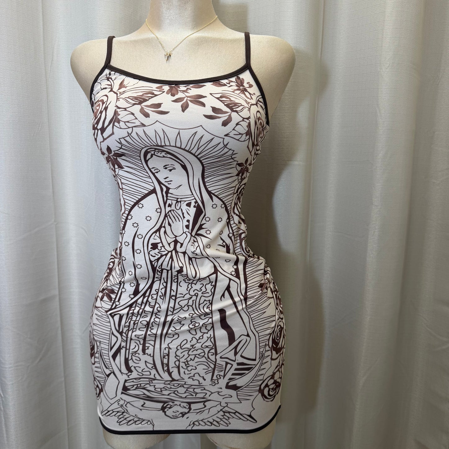 Maria Floral spaghetti Dress-brown/nude