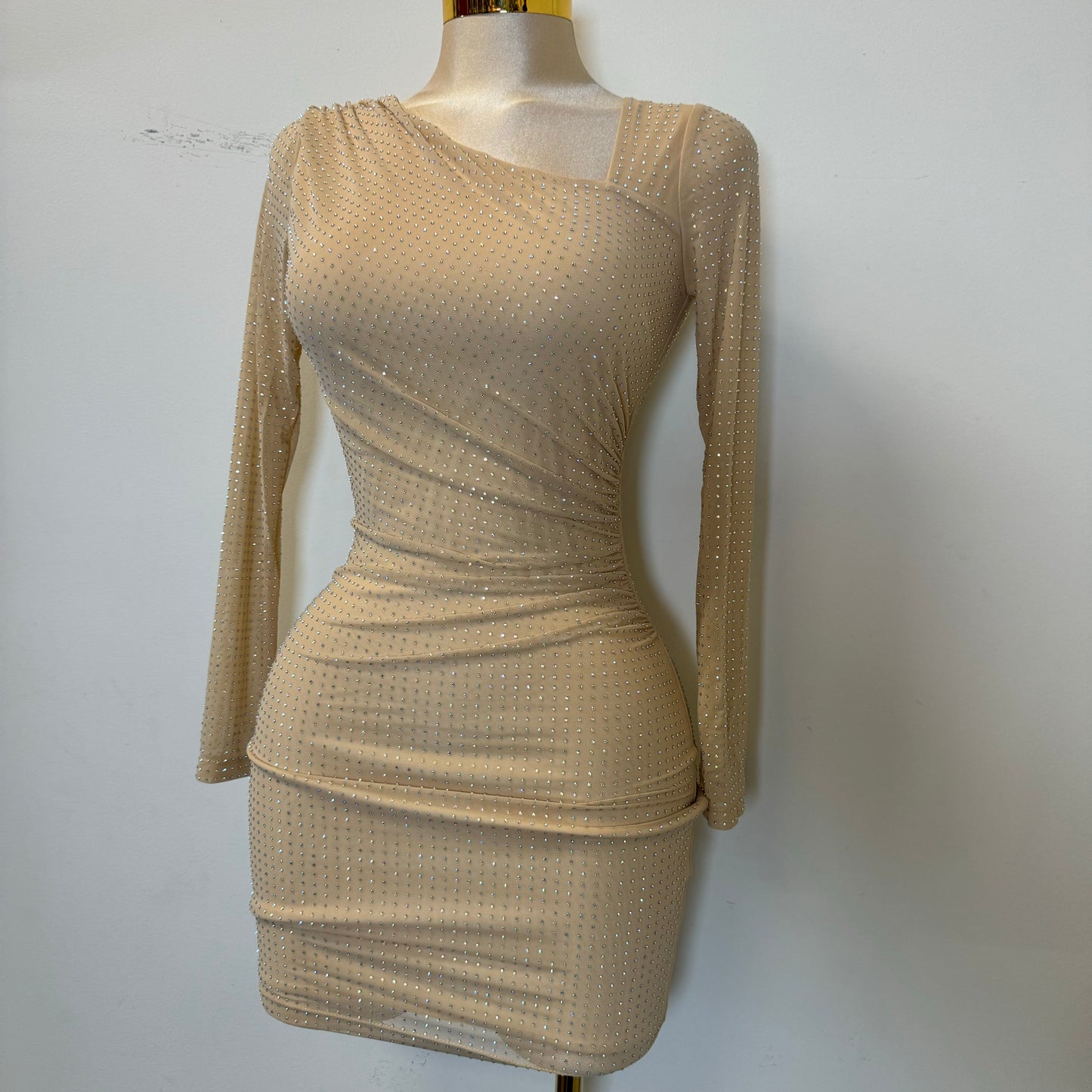 Luxi Rhinestone Dress-Nude