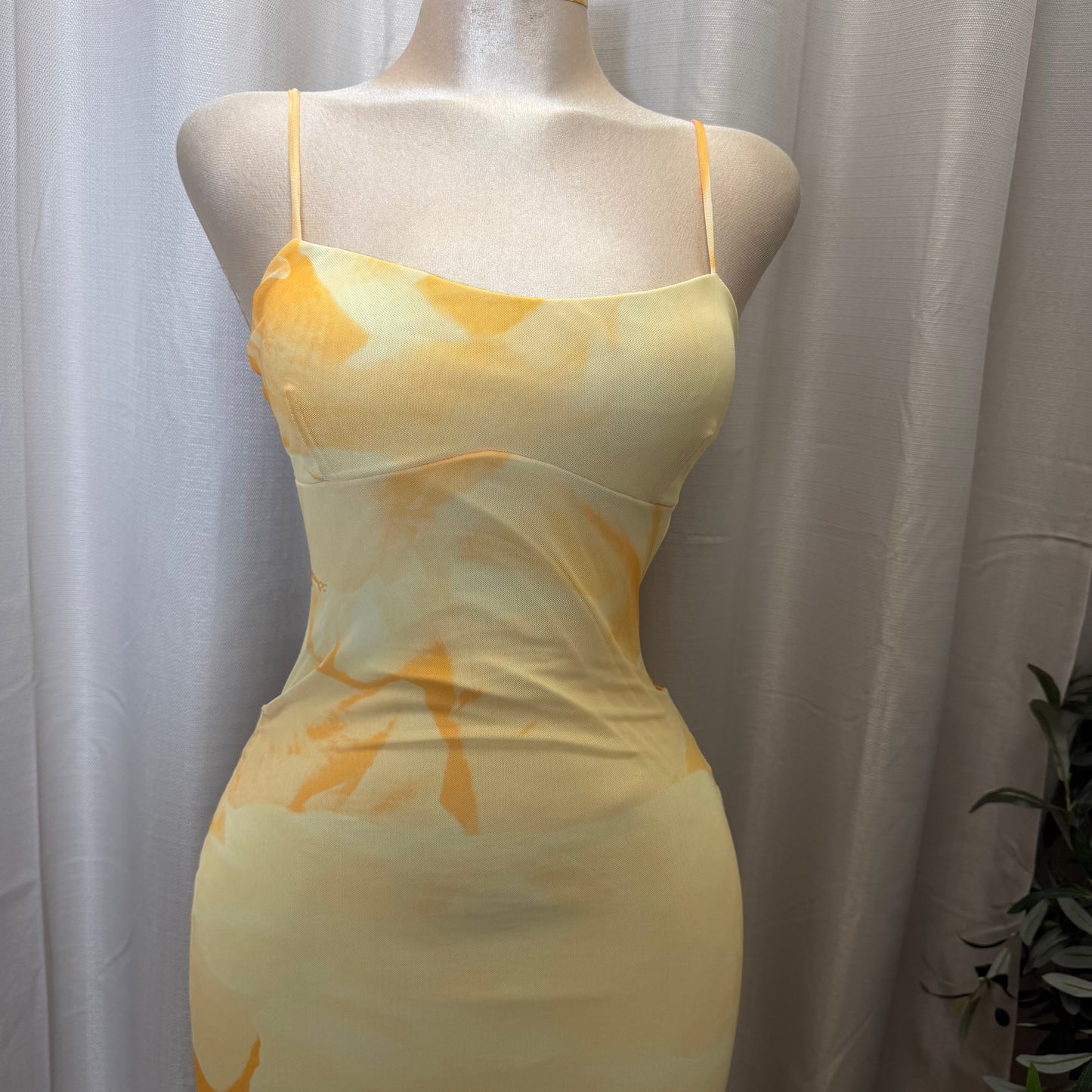 Mesh Spaghetti Mesh Dress-yellow