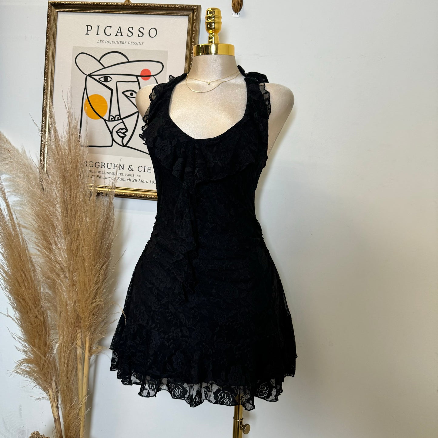 Amy Lace Halter Dress-Black