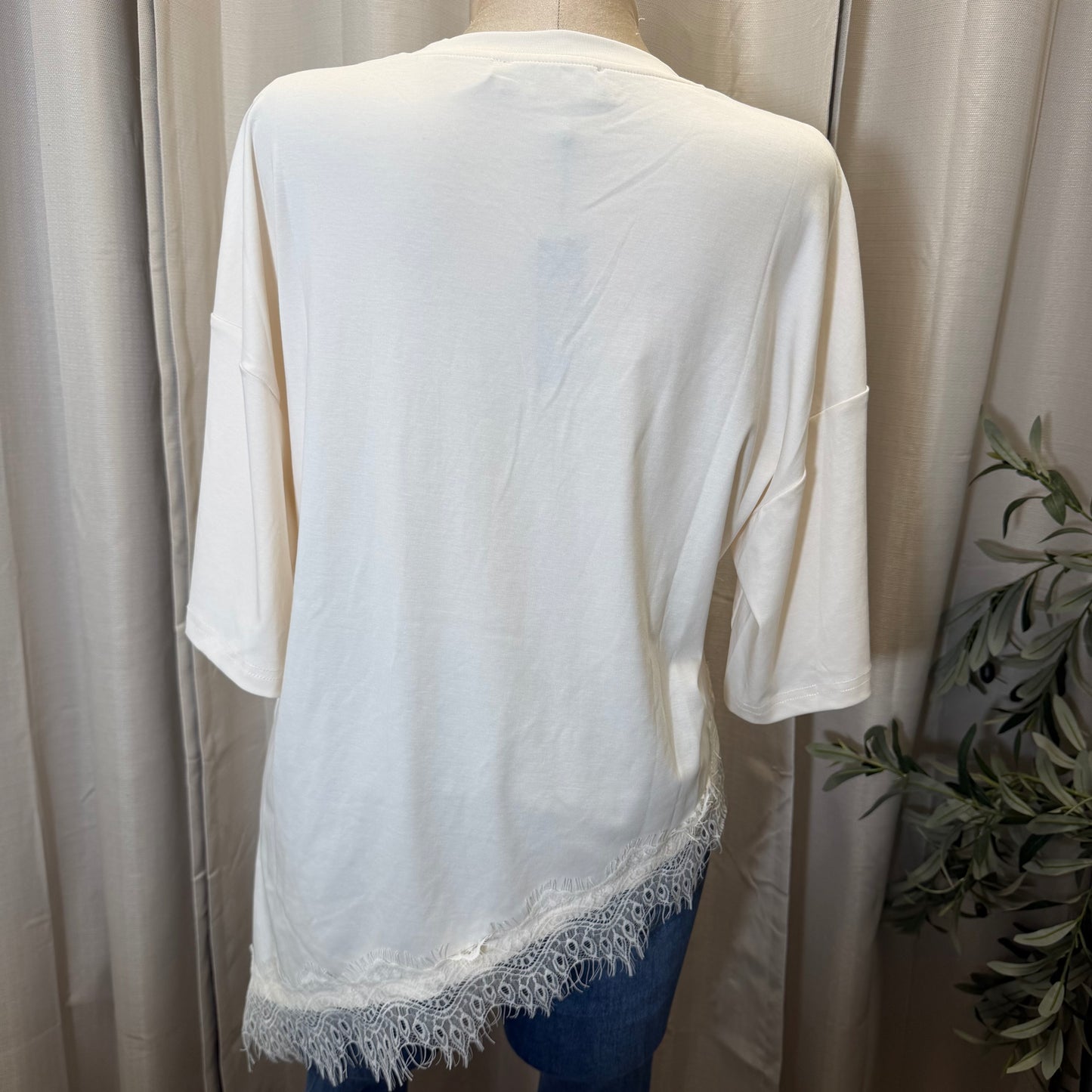 Short sleeve Lace Detail Oversize  Top-Ivory