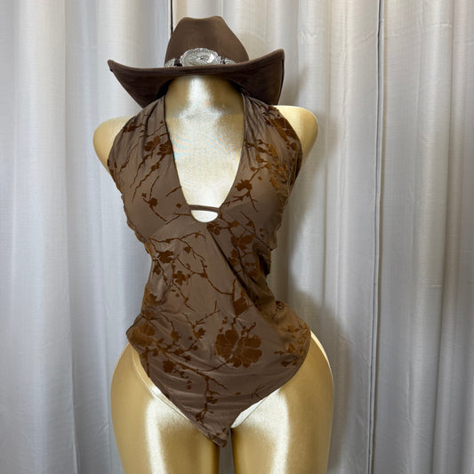 PL-Halter Top Bodysuit-Brown