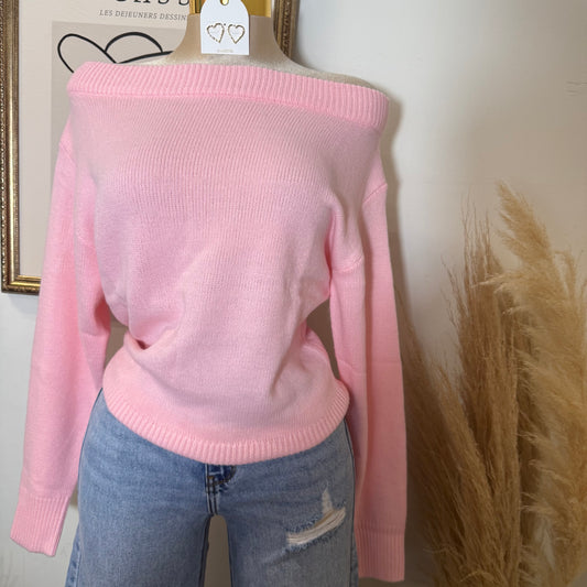 Off Shoulder Knit Sweater Top-Baby Pink