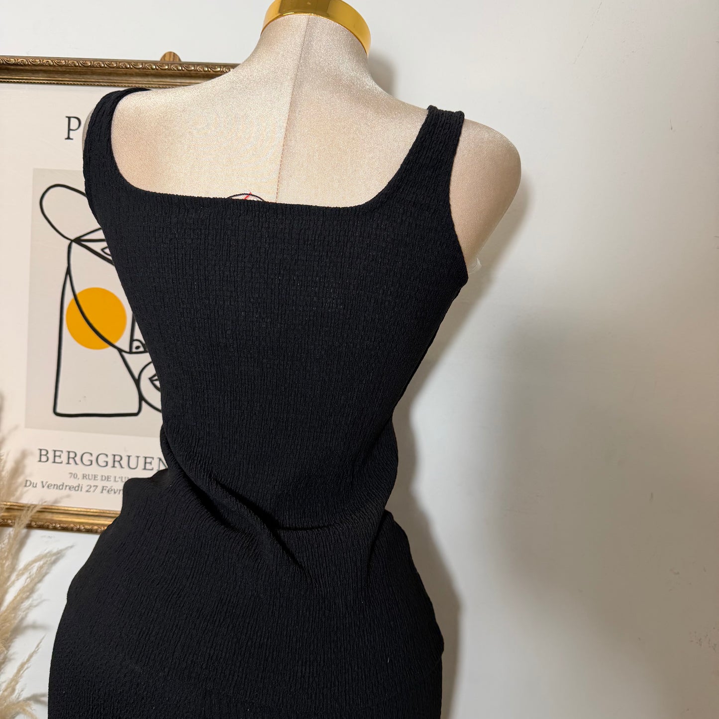Square neck Vest & Flare Pant set-black