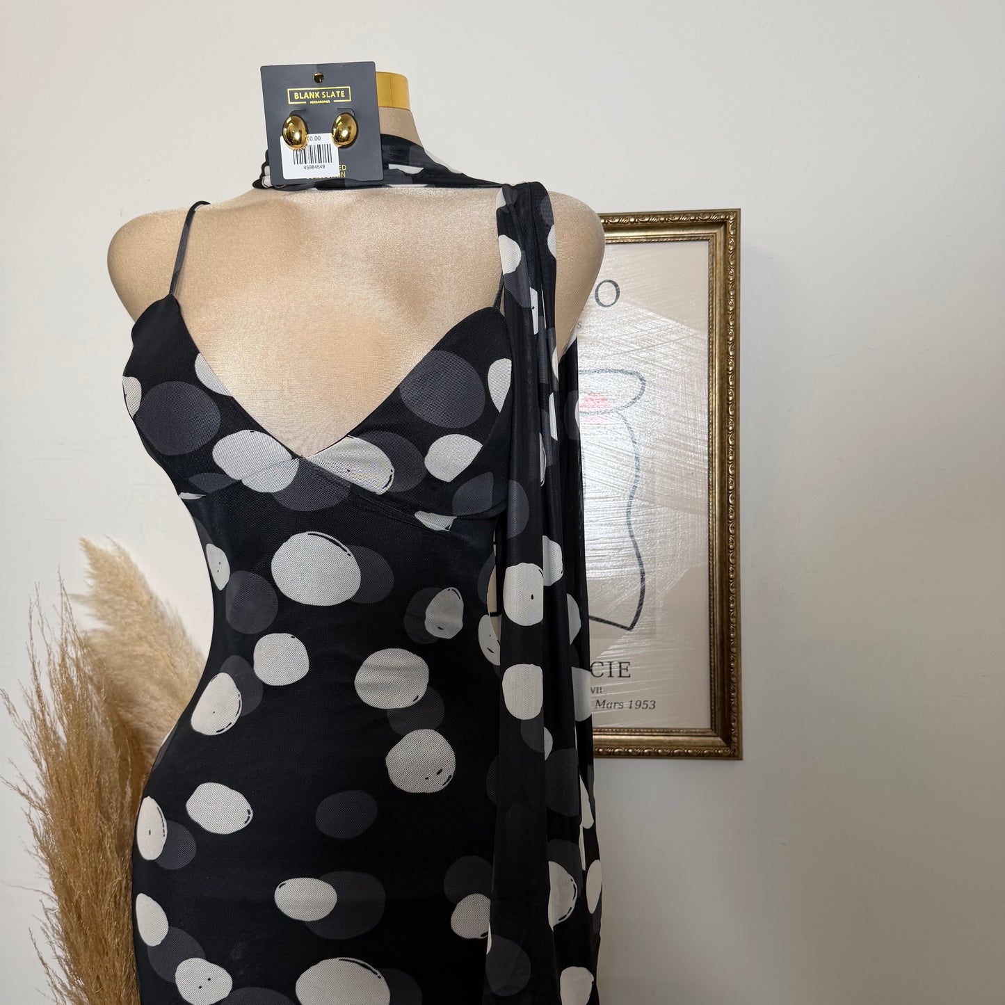 Polka Dot Mesh Dress-black/Ivory