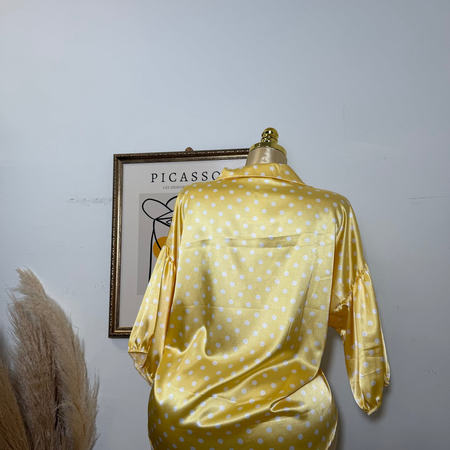 PL-Button Up Bomber Sleeve Blouse-Yellow