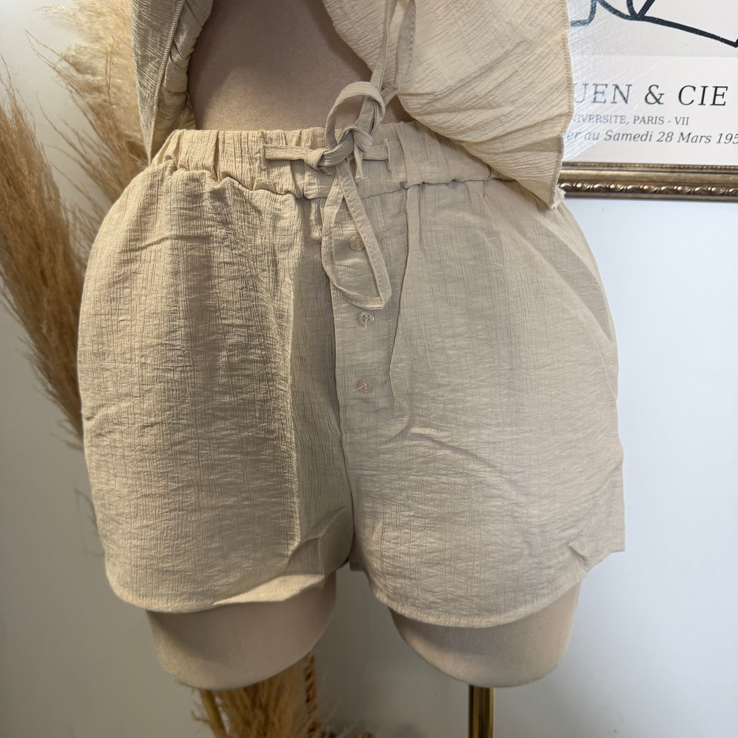 Smocked Tube Top Shorts Two piece set-Stone