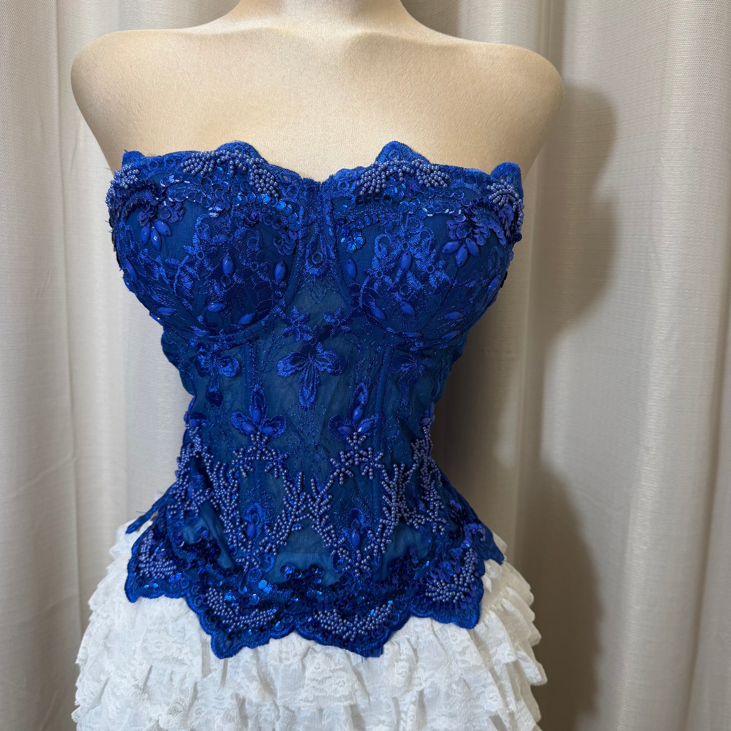 Still sequin lace corset-Royal Blue