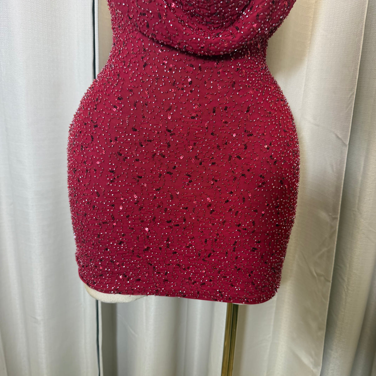 Halter sequins Beads Mini Dress-Burgundy/Red