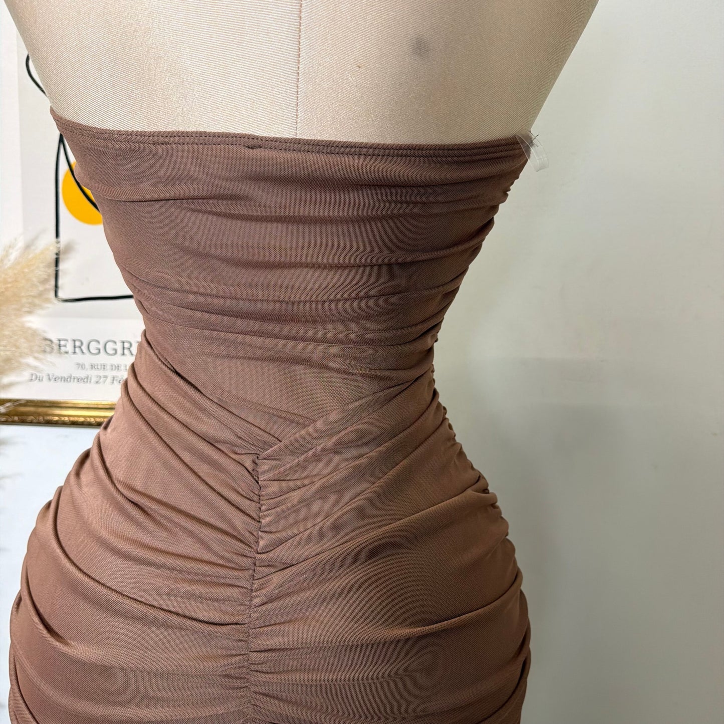 Solid Mesh Tube Maxi Dress-Brown