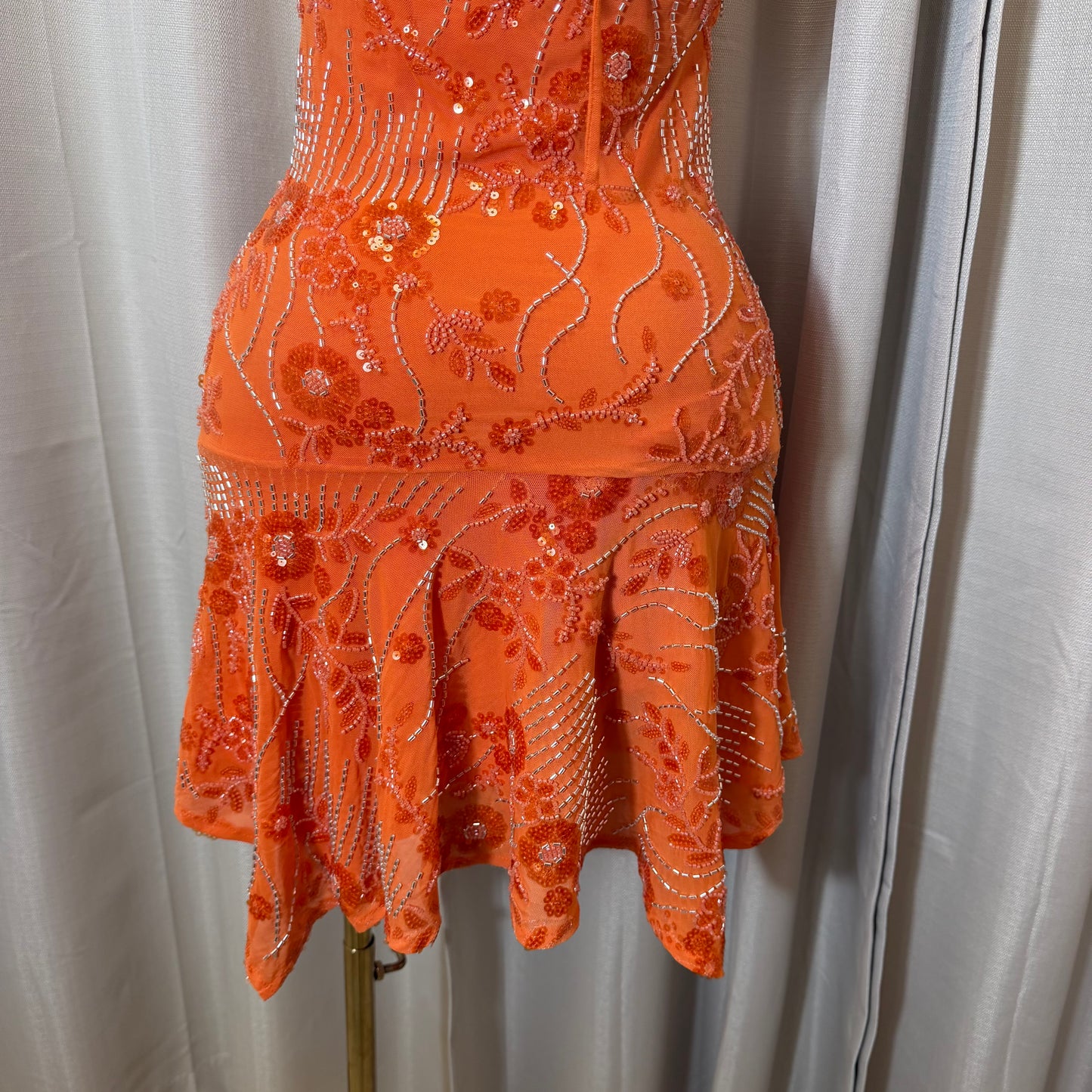Halter Sequin Floral beaded Dress-Orange