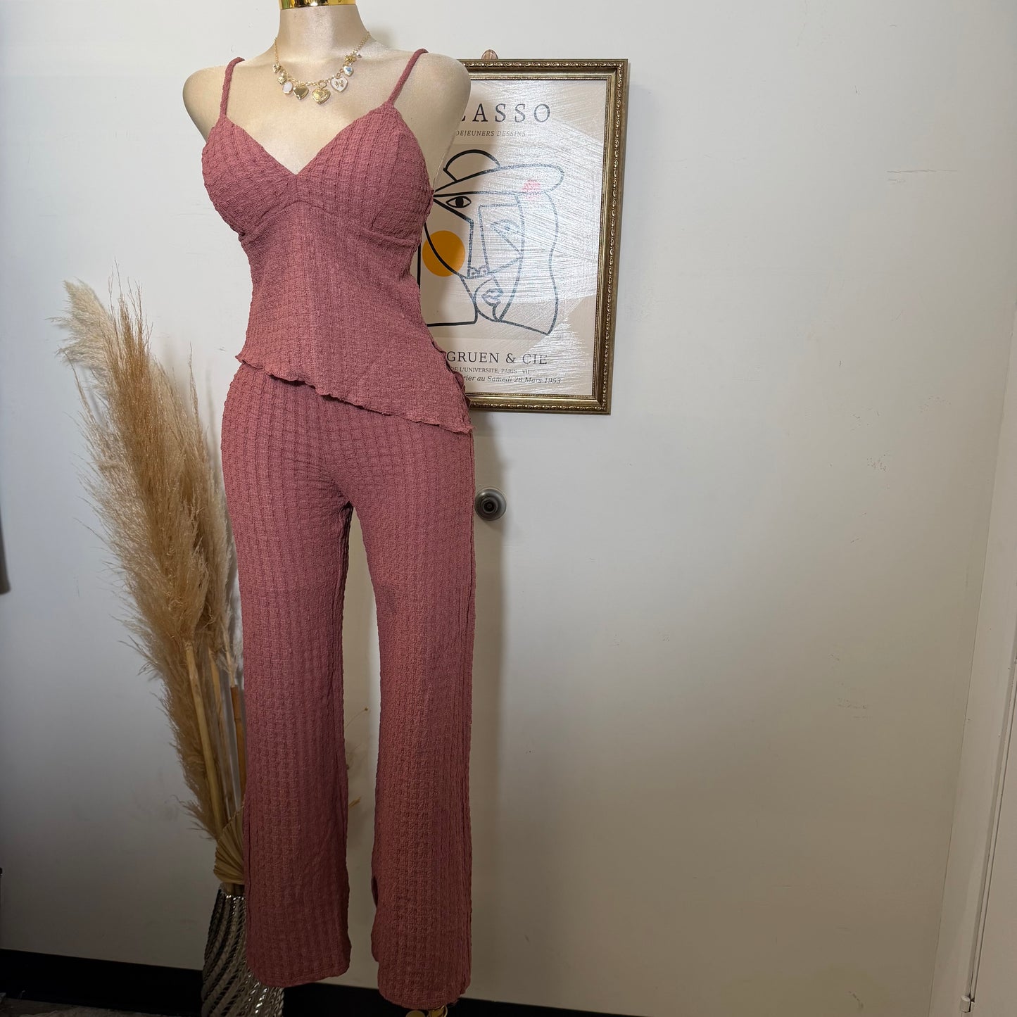 Merrow Asymmetric Hem Top and Pant Set-Marsala