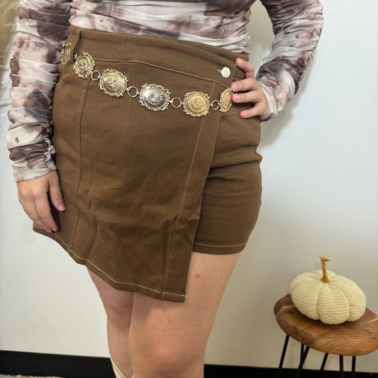 Denim Skort -Brown