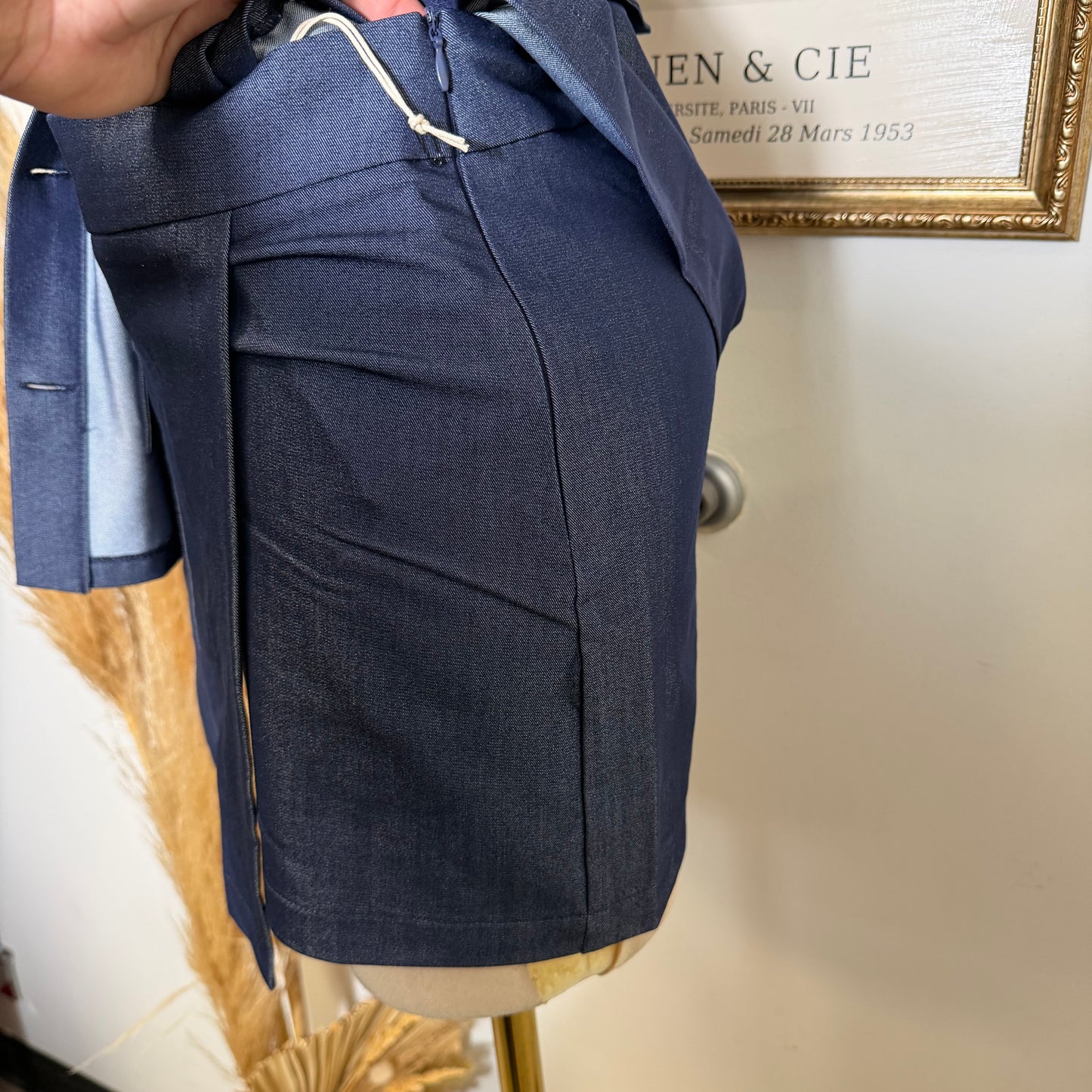 Denim Gold Buckle Belted Pocket Vest Skort Set-Dk Denim