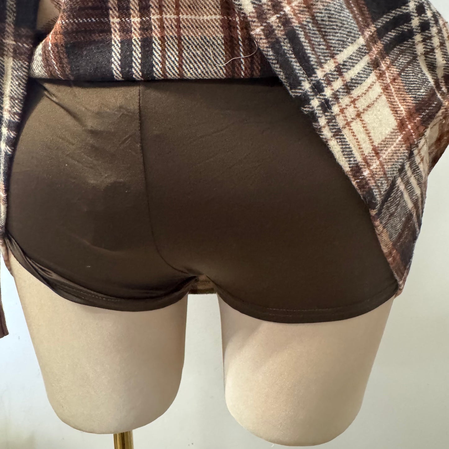 Square Plaid Skort-Brown