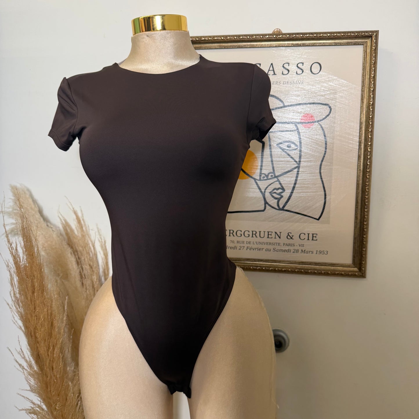 Crew Neck Short Sleeve Bodysuit-Choco