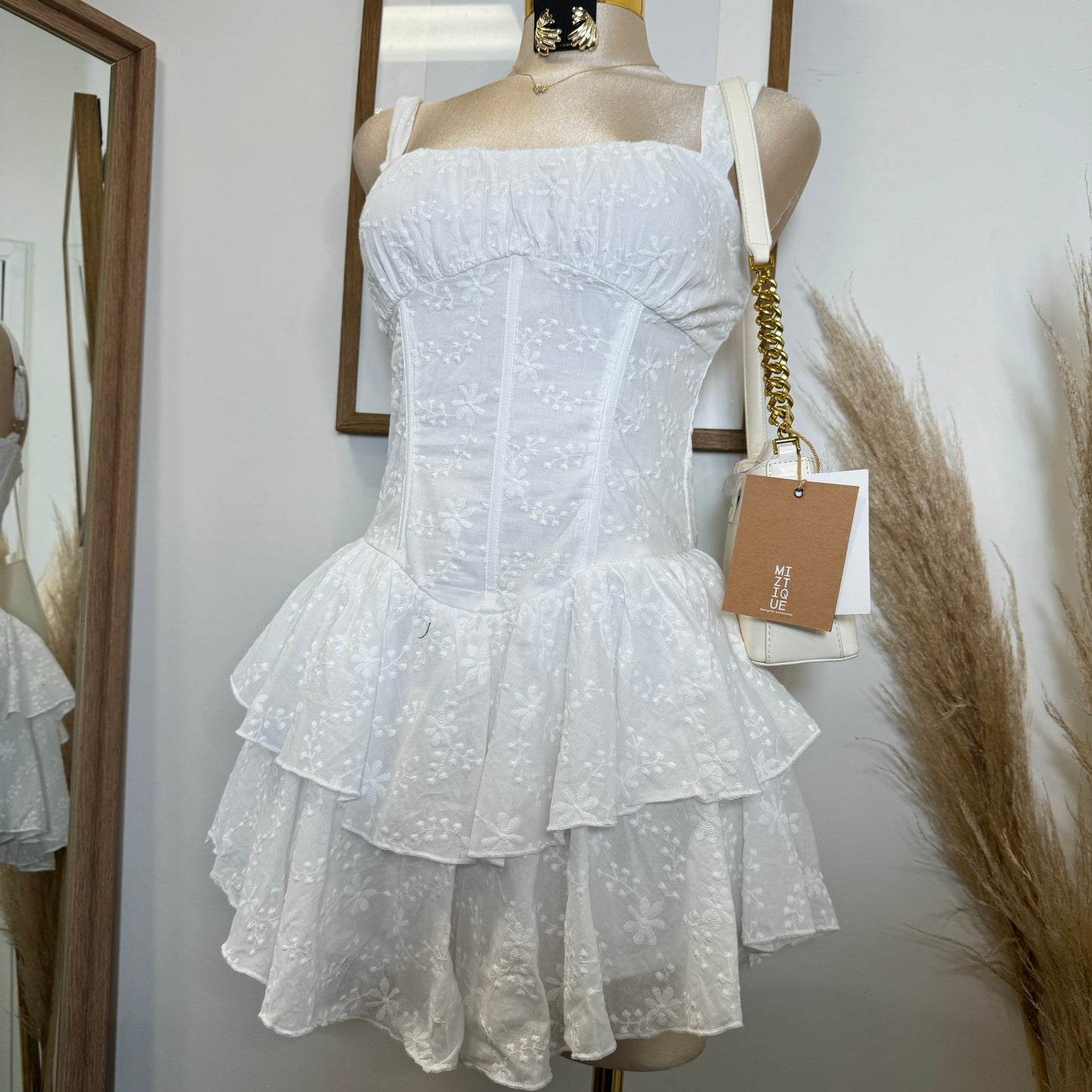 Cotton Corset Double Layer Mini Dress-White