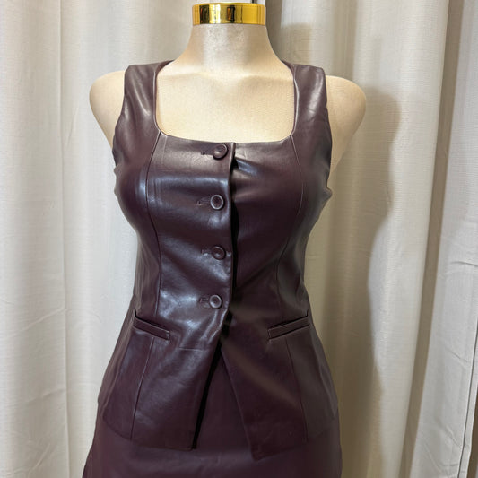 Leather Vest Up Top-Burgundy