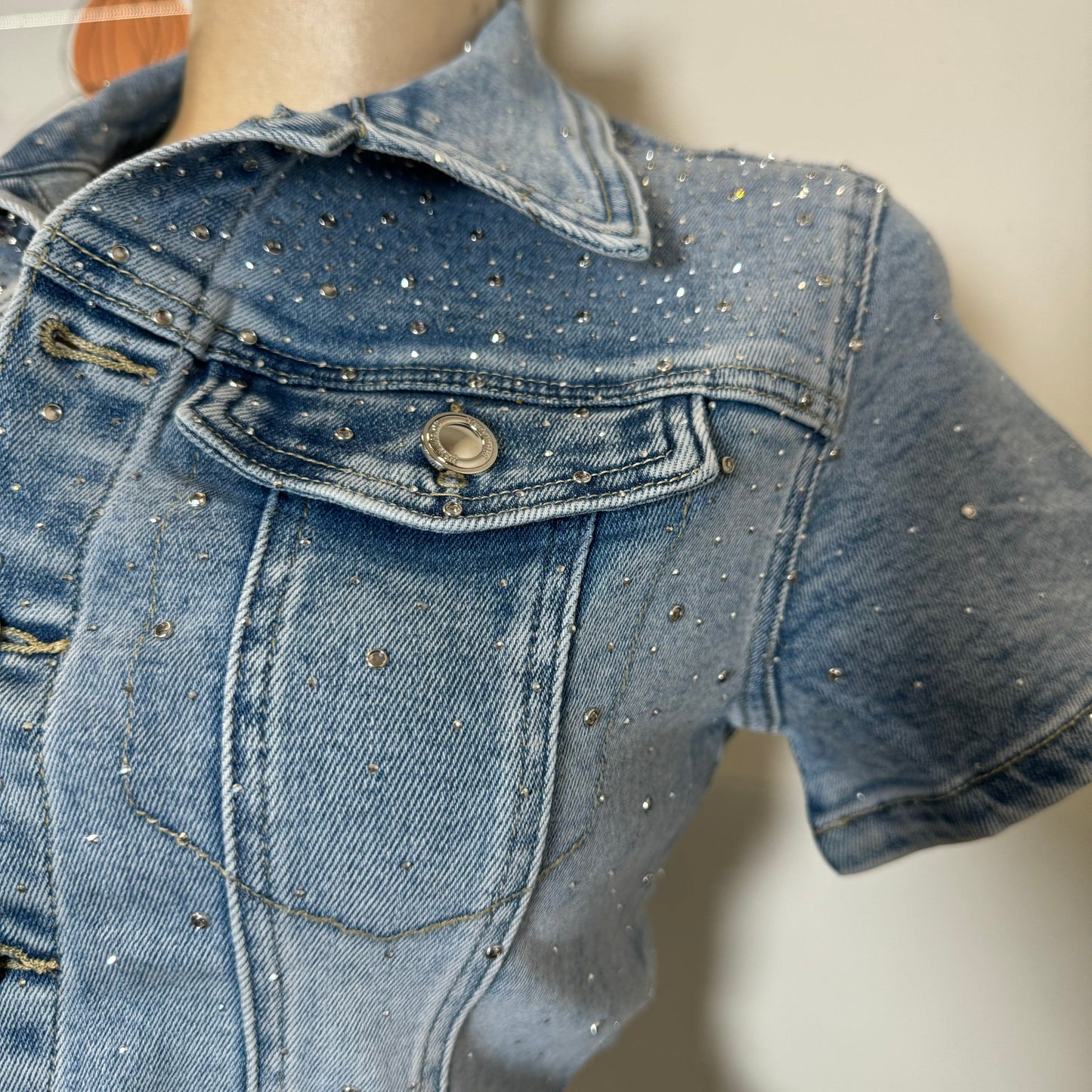 Rhinestone Denim Dress-Blue