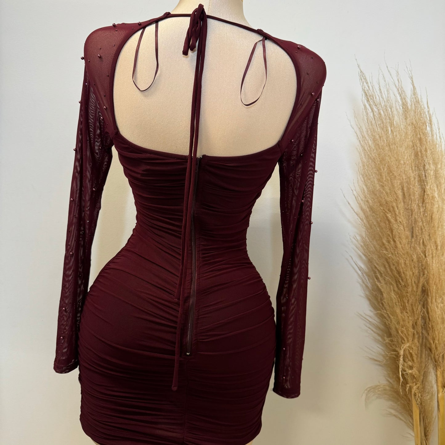 Talia Pearl Dress-Burgundy