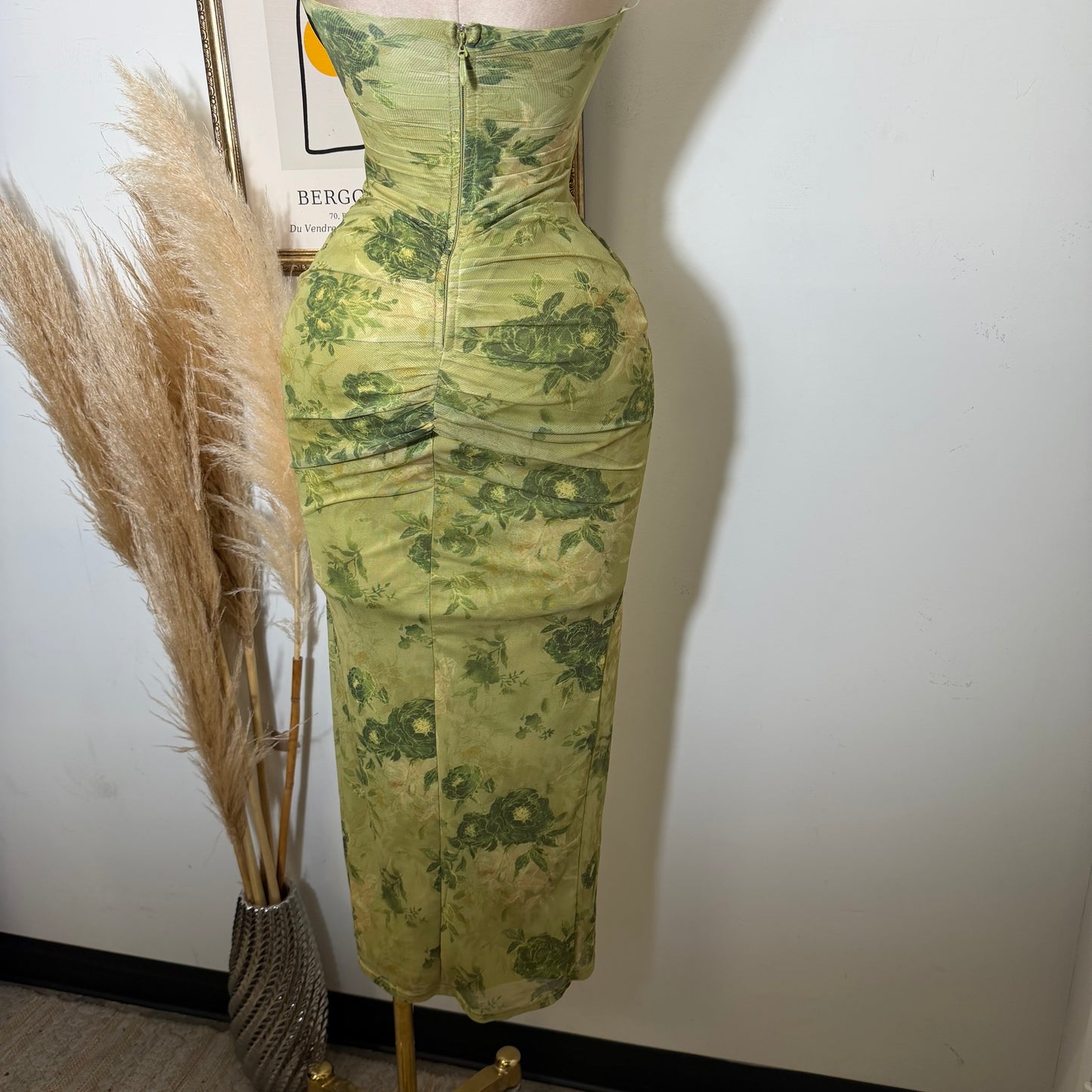Sweetheart Ruched Wrap Maxi Dress-Green