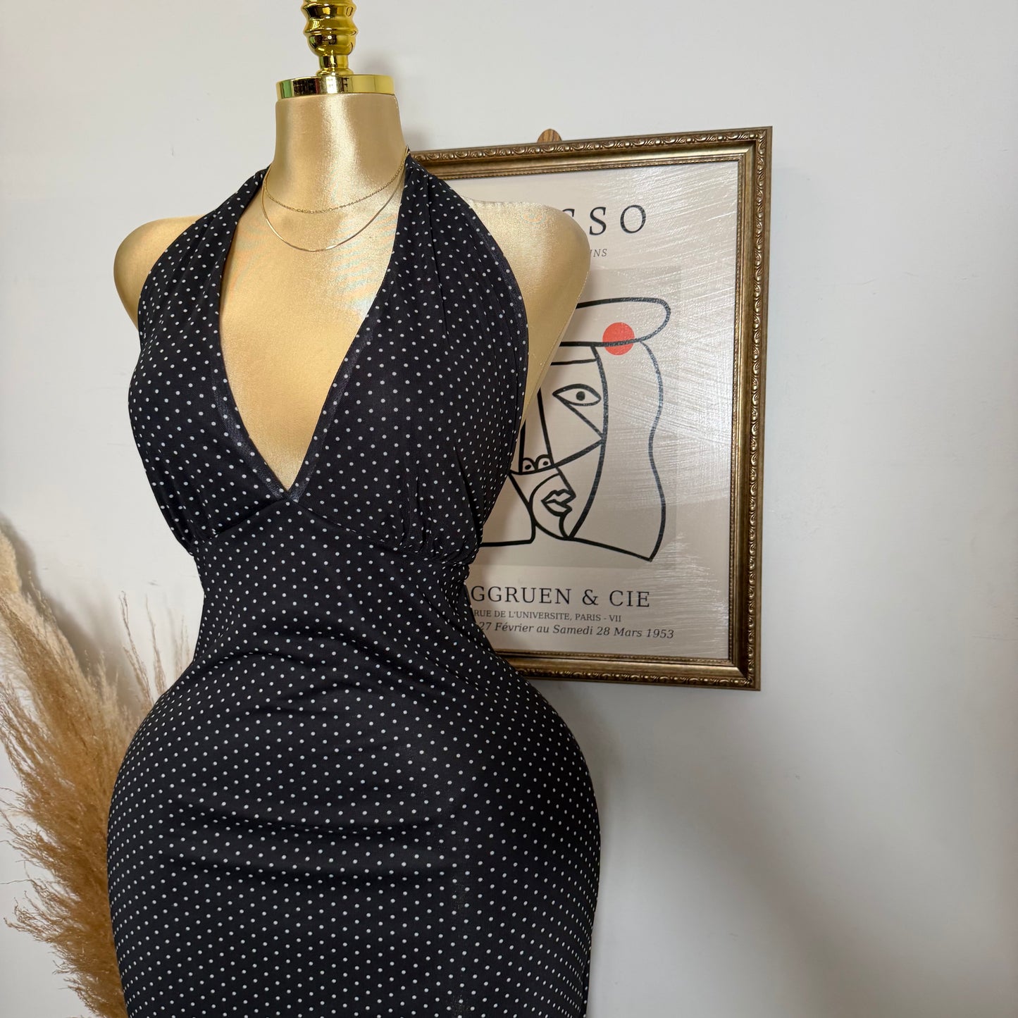 PL-Mesh Halter Maxi Dress Open Slit Dress-Black