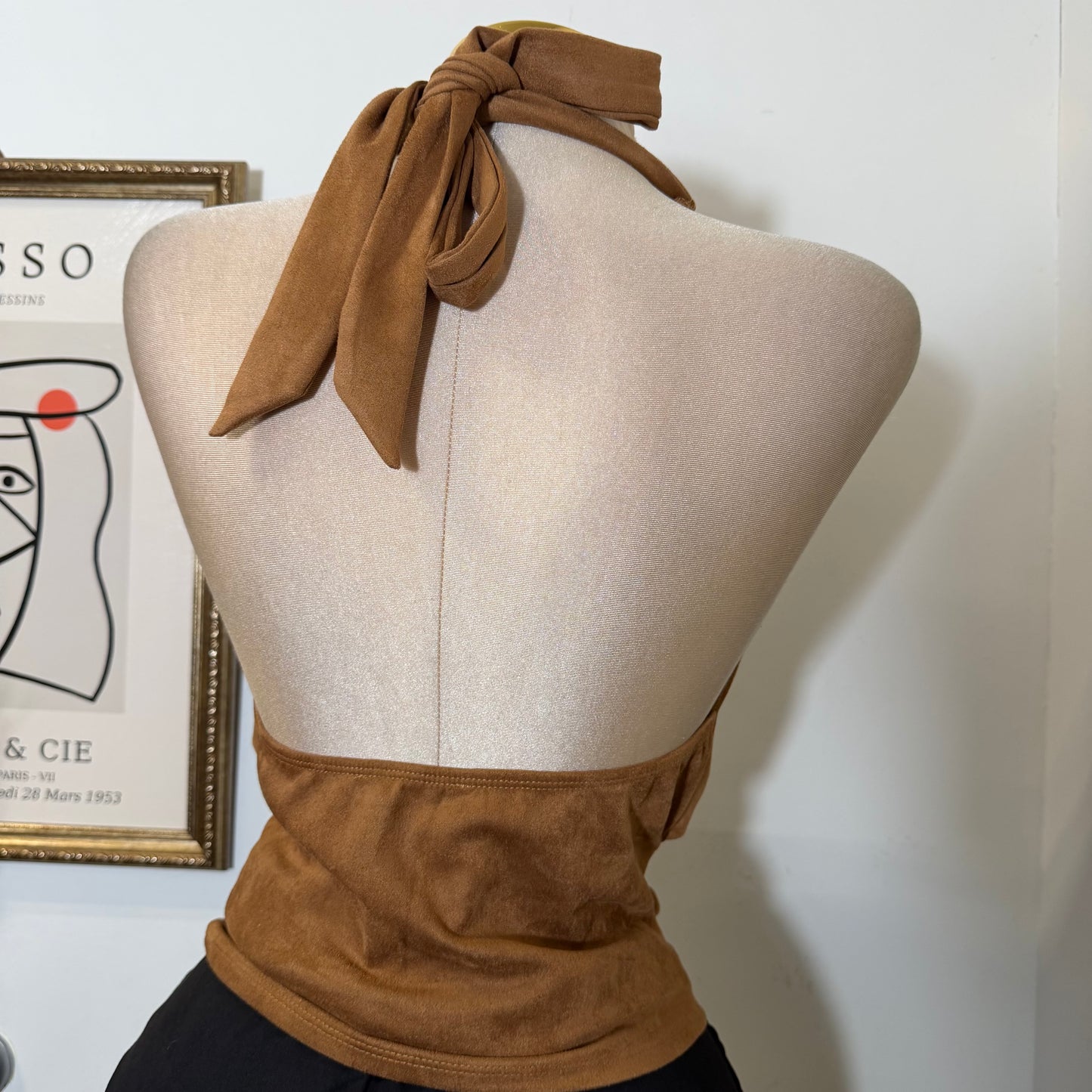 Cowl neck Halter Top-Caramel