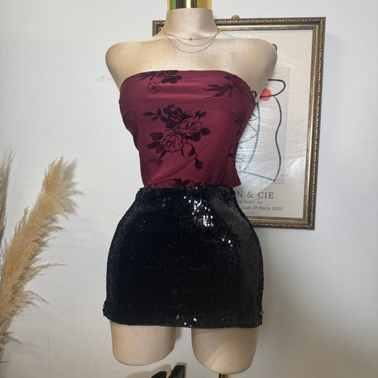 Low Waisted Sequin Micro Mini Skirt-Black