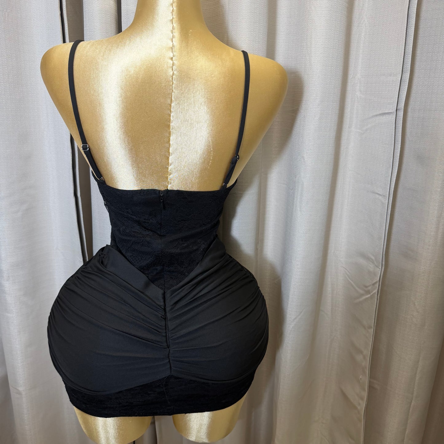 Lace & Knit Mix and Match Mini Dress-Black