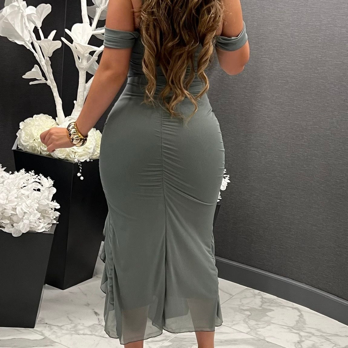 Kalie Mesh Dress PL-Sage Green