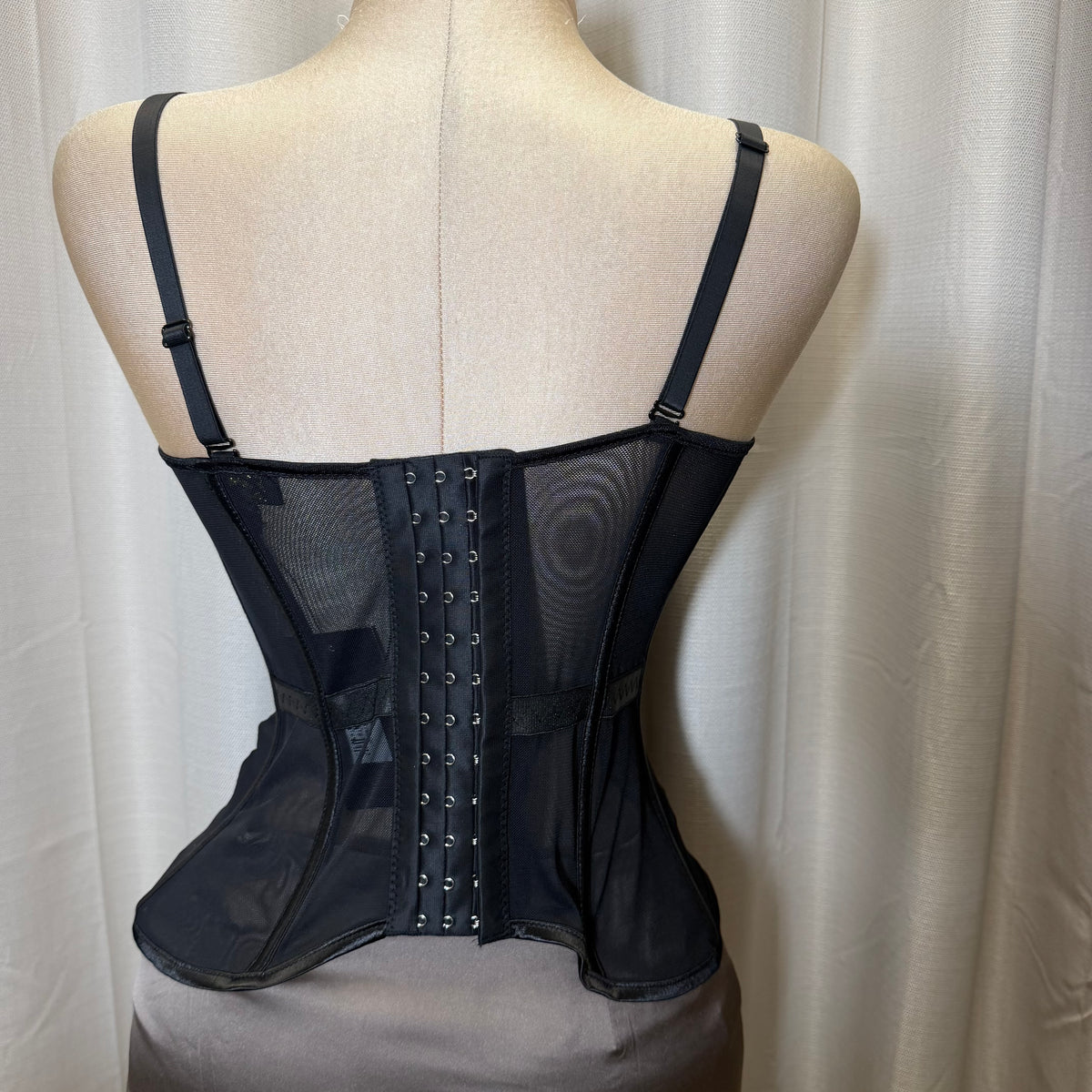 Long Body Mesh Corset Top-Black