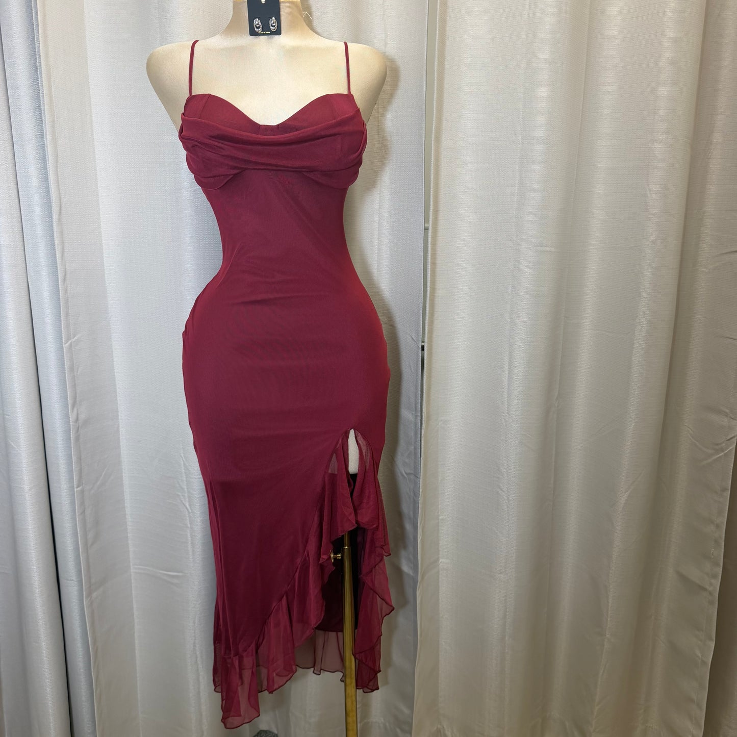 Mismaloya Mesh Dress-Burgundy