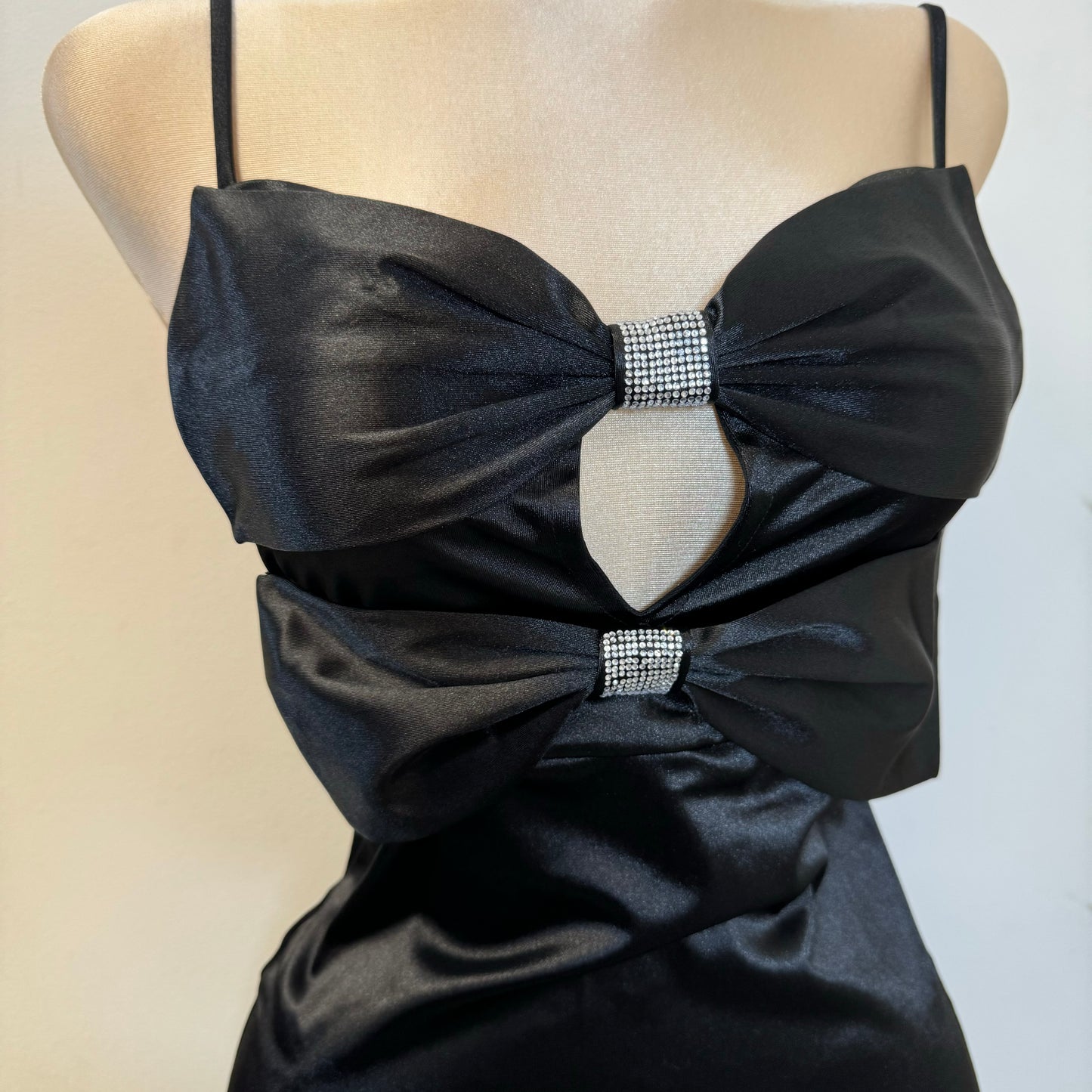 Holiday Satin Bow Dress-Black