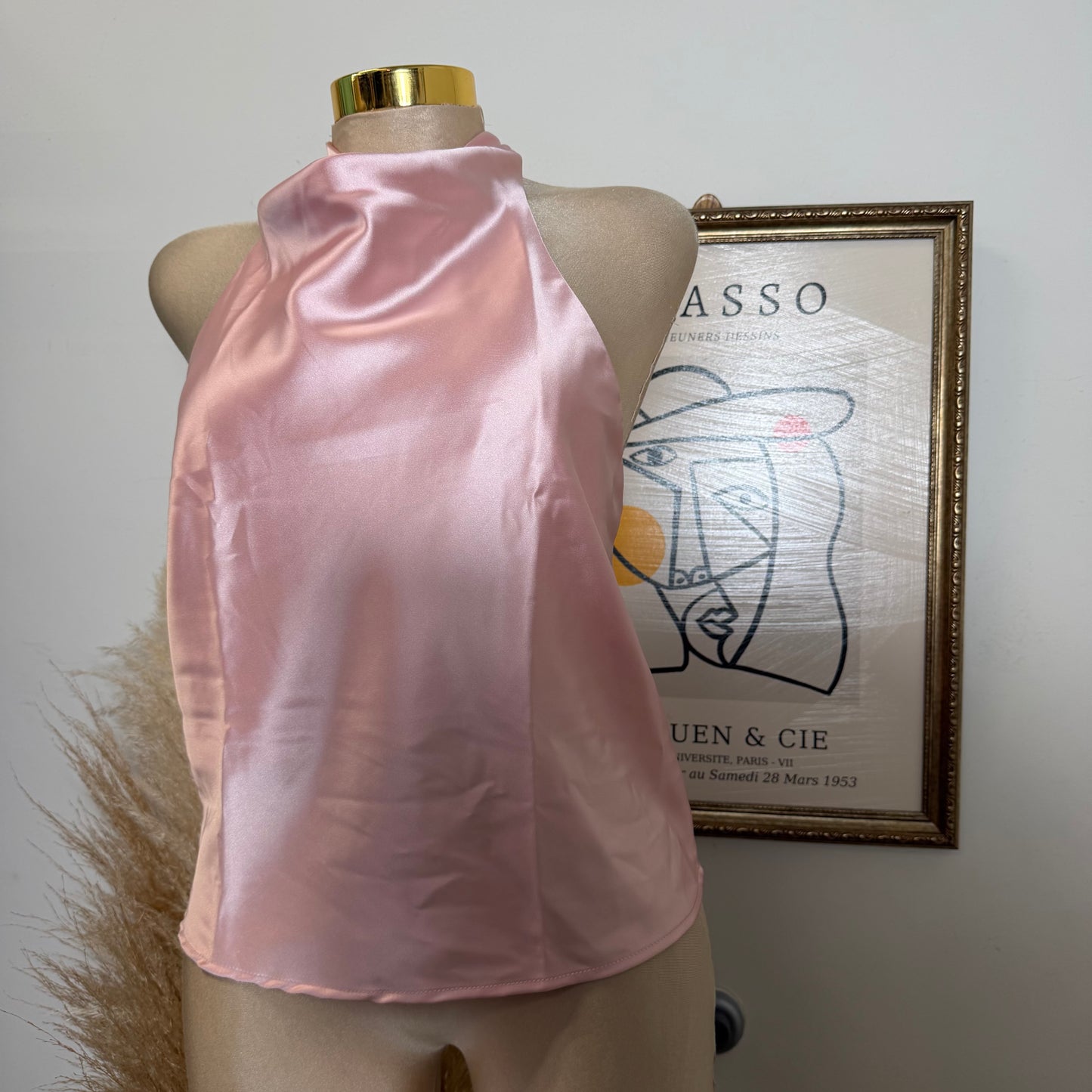 Satin Halter Top-Baby Pink