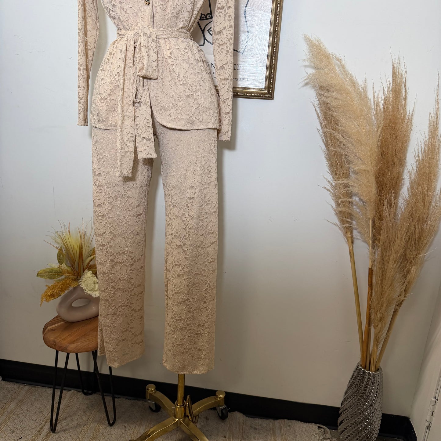 Lace blazer Pant Set -Beige