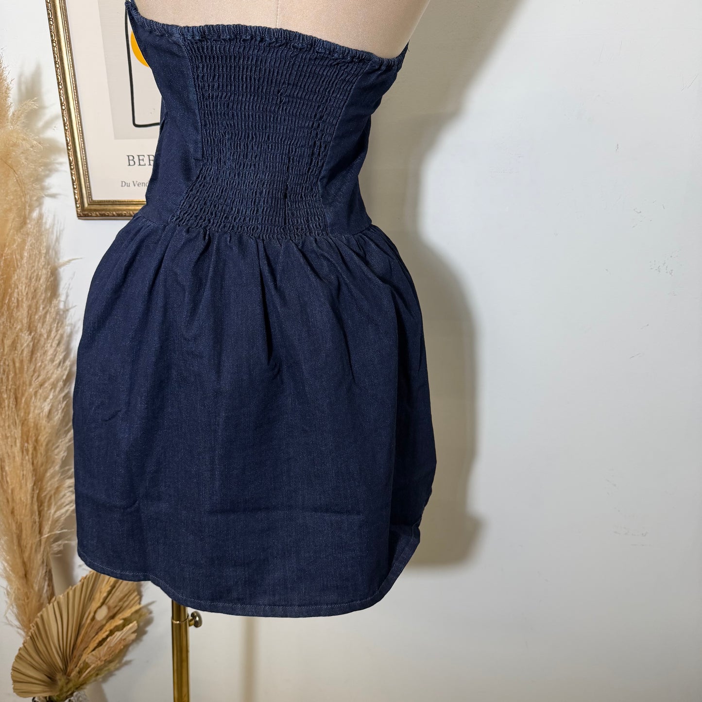 Halter Denim Flare Dress-Indigo