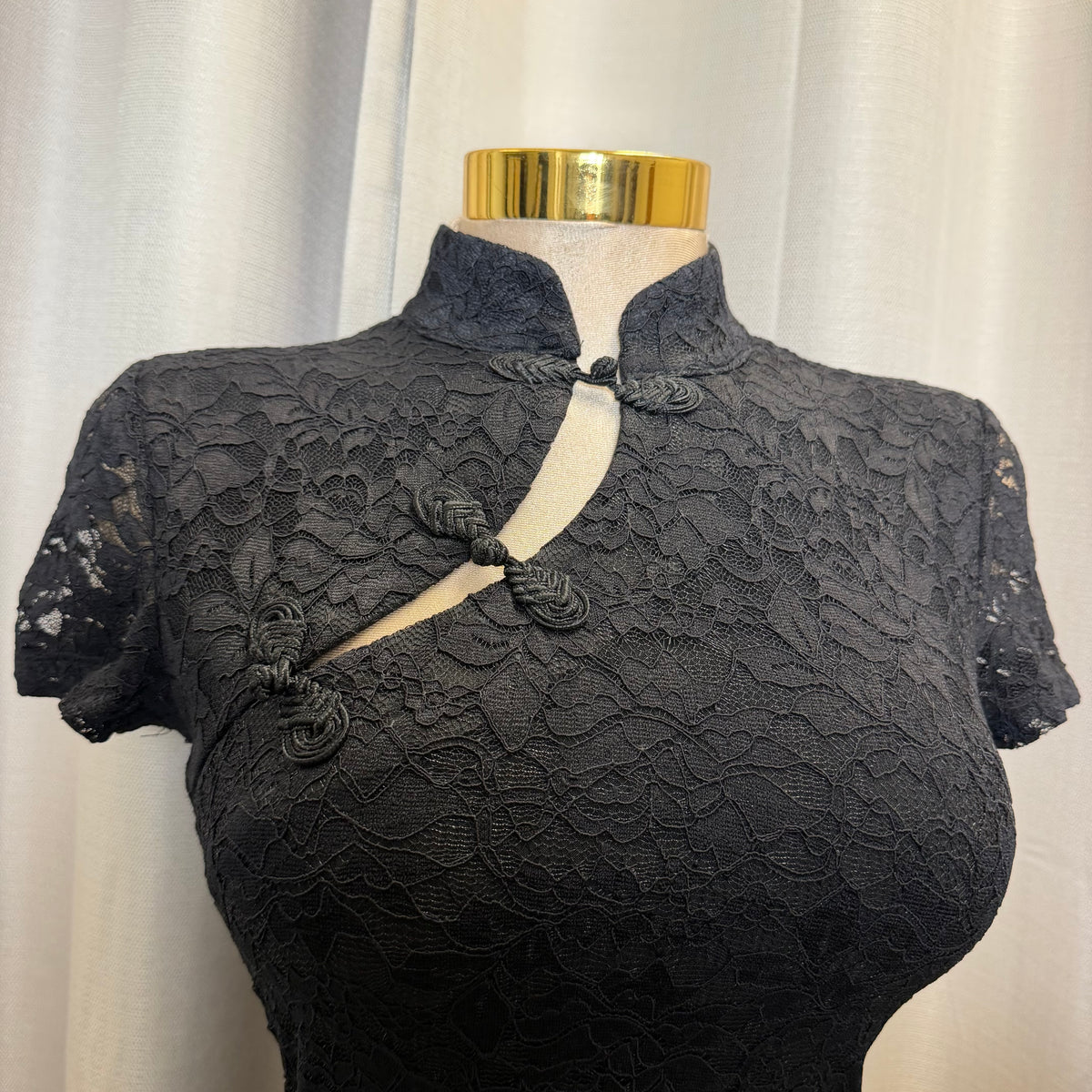 Black Lace Korean Mini Dress-Black