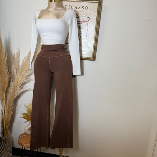 Wide Leg Flare Active yoga Legging Pants-Brown