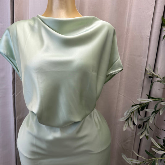 PL- Solid Satin Top with Cowl Neck-Sage Green