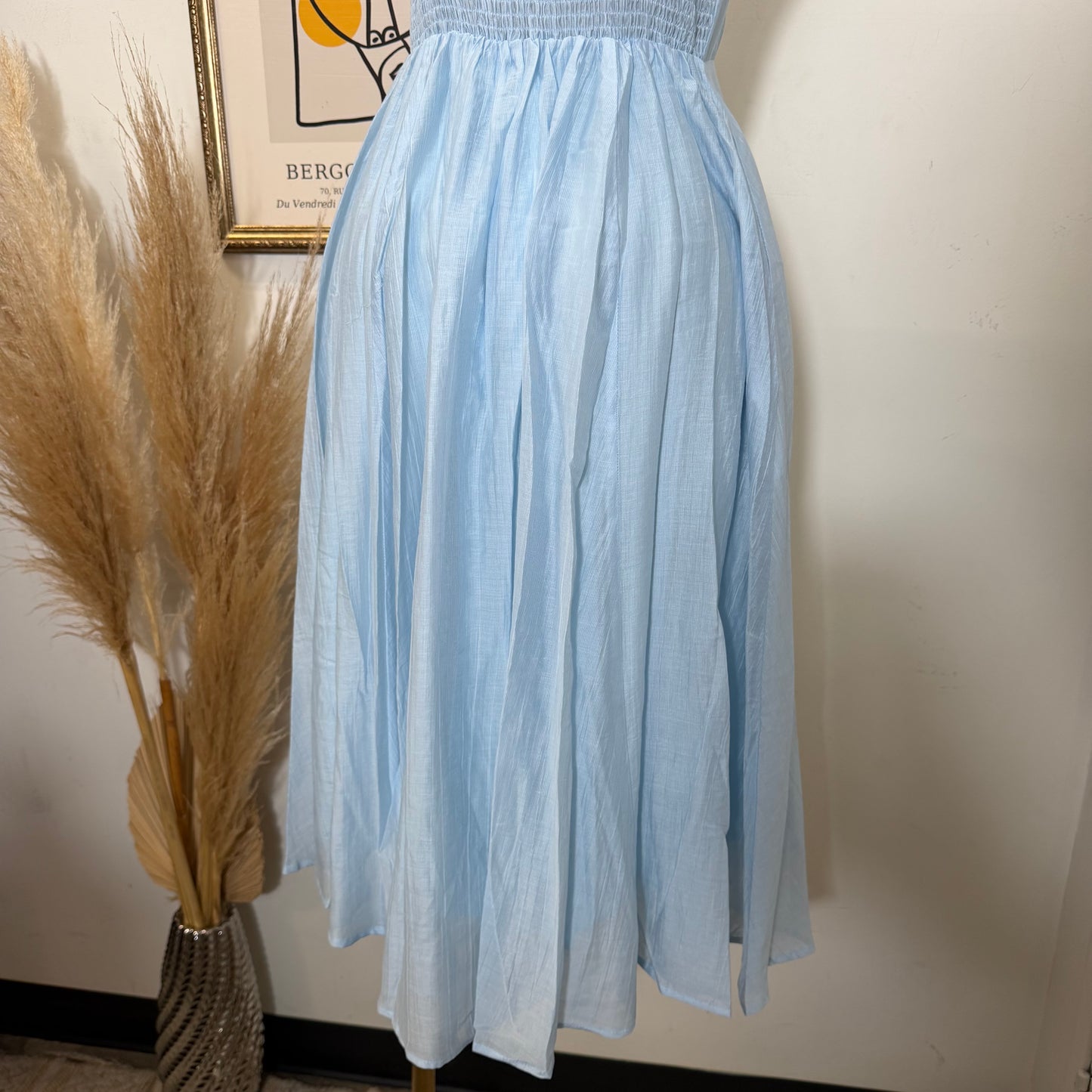 Square Neck Midi Dress-Blue