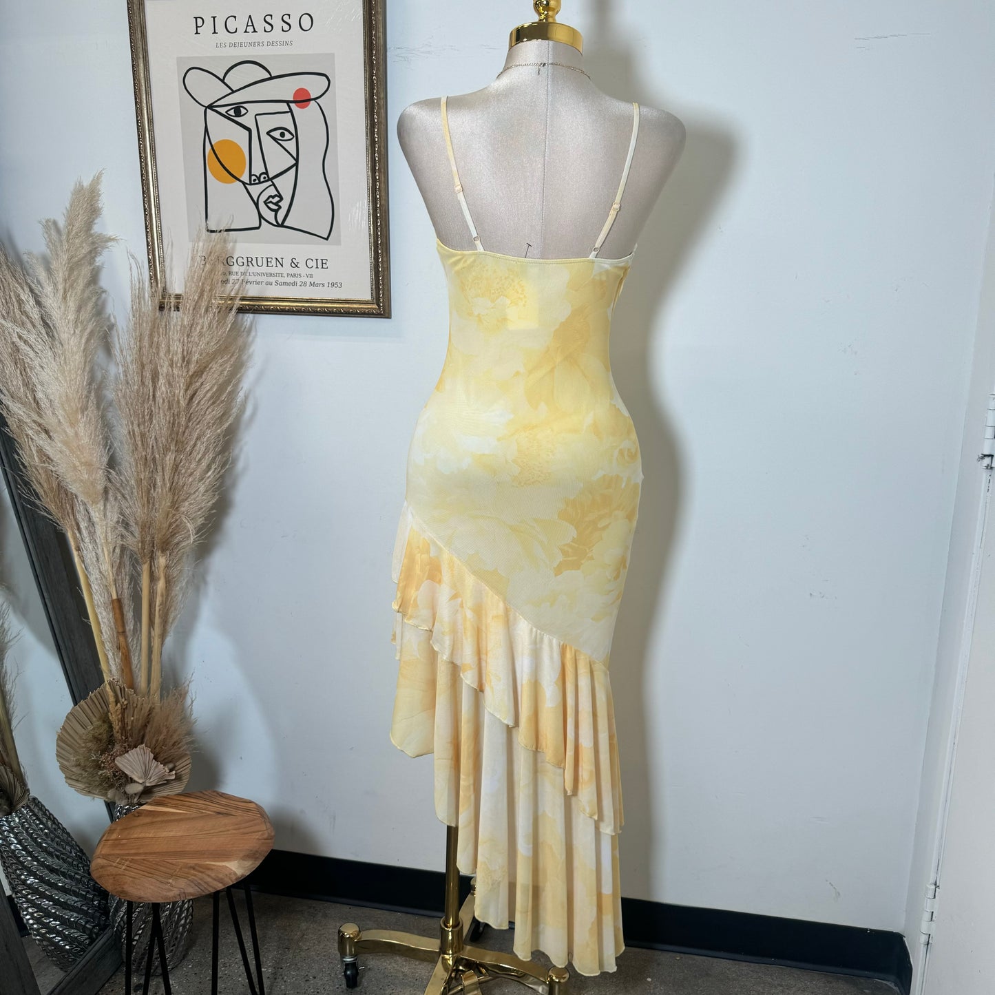Solecito Open Slit Dress-Yellow