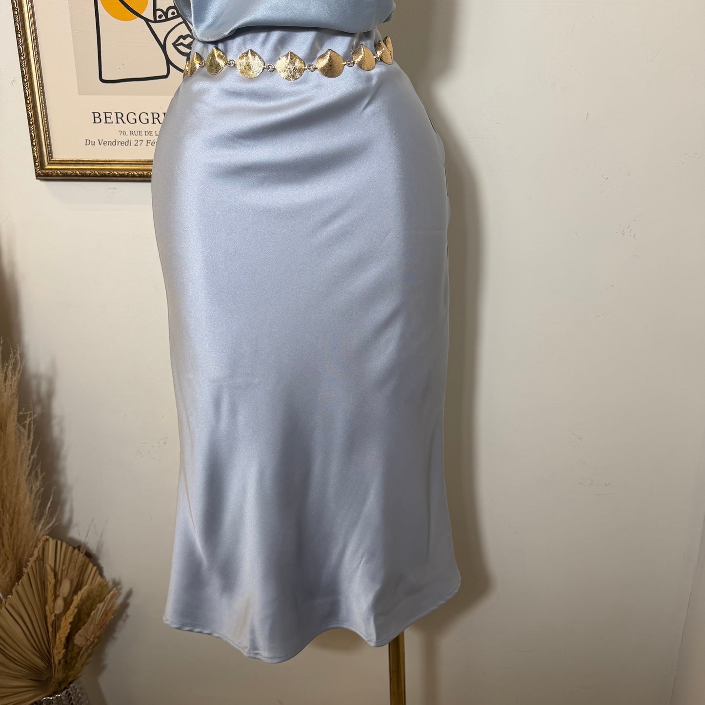 Satin Midi Skirt-Butter Baby Blue
