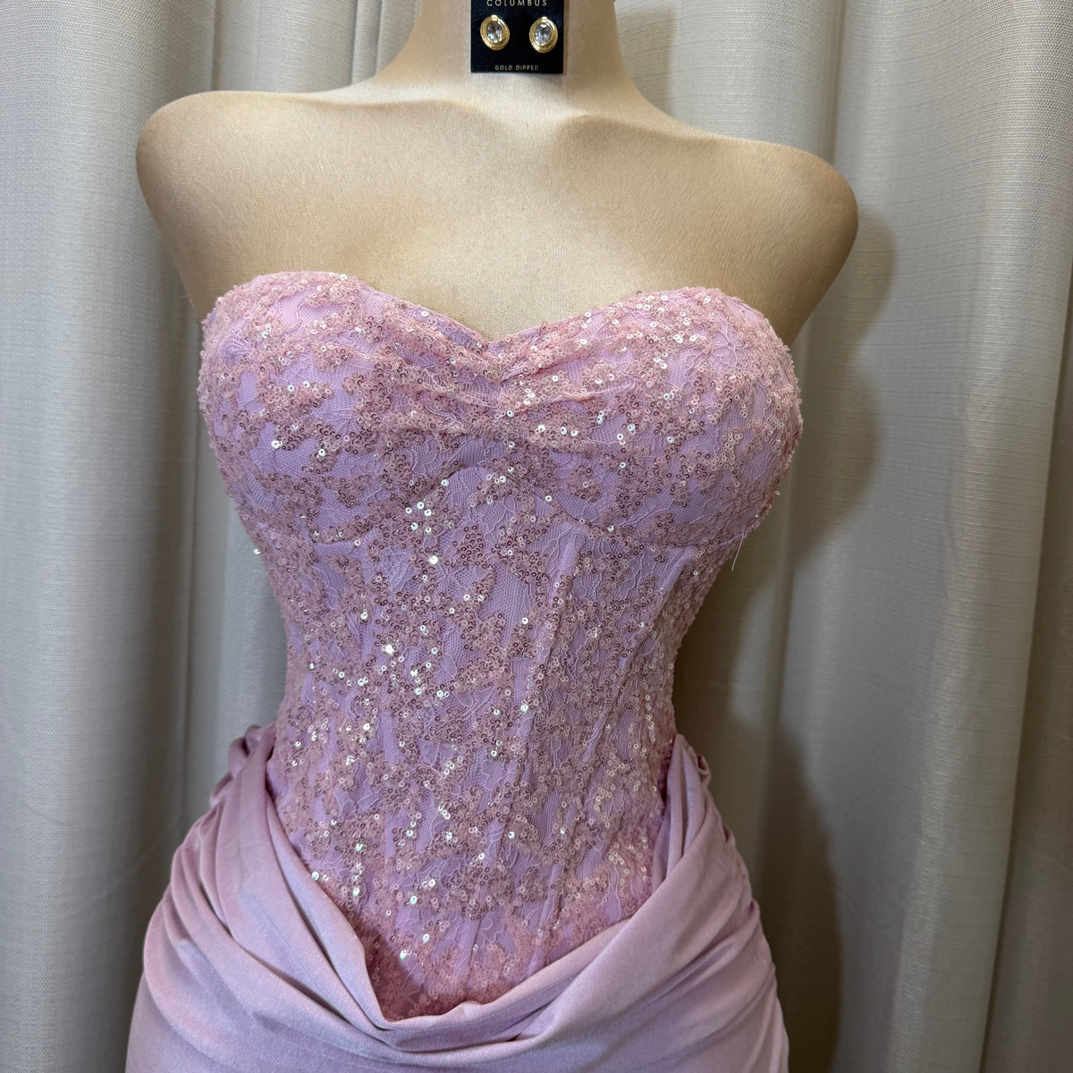 Sequin Lace with knit satin Dress-Baby Pink