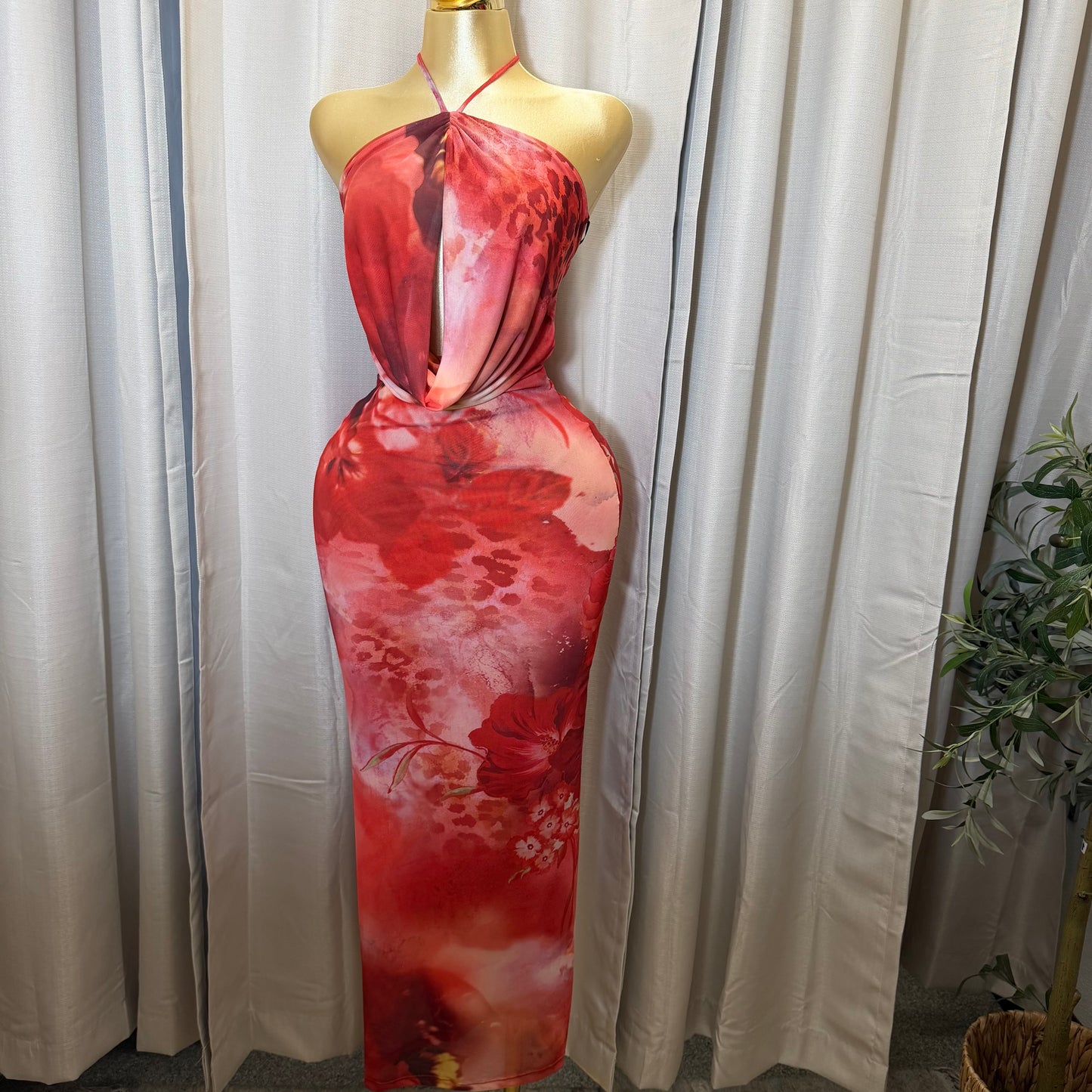 Flower Mesh Maxi Dress-Orange combo