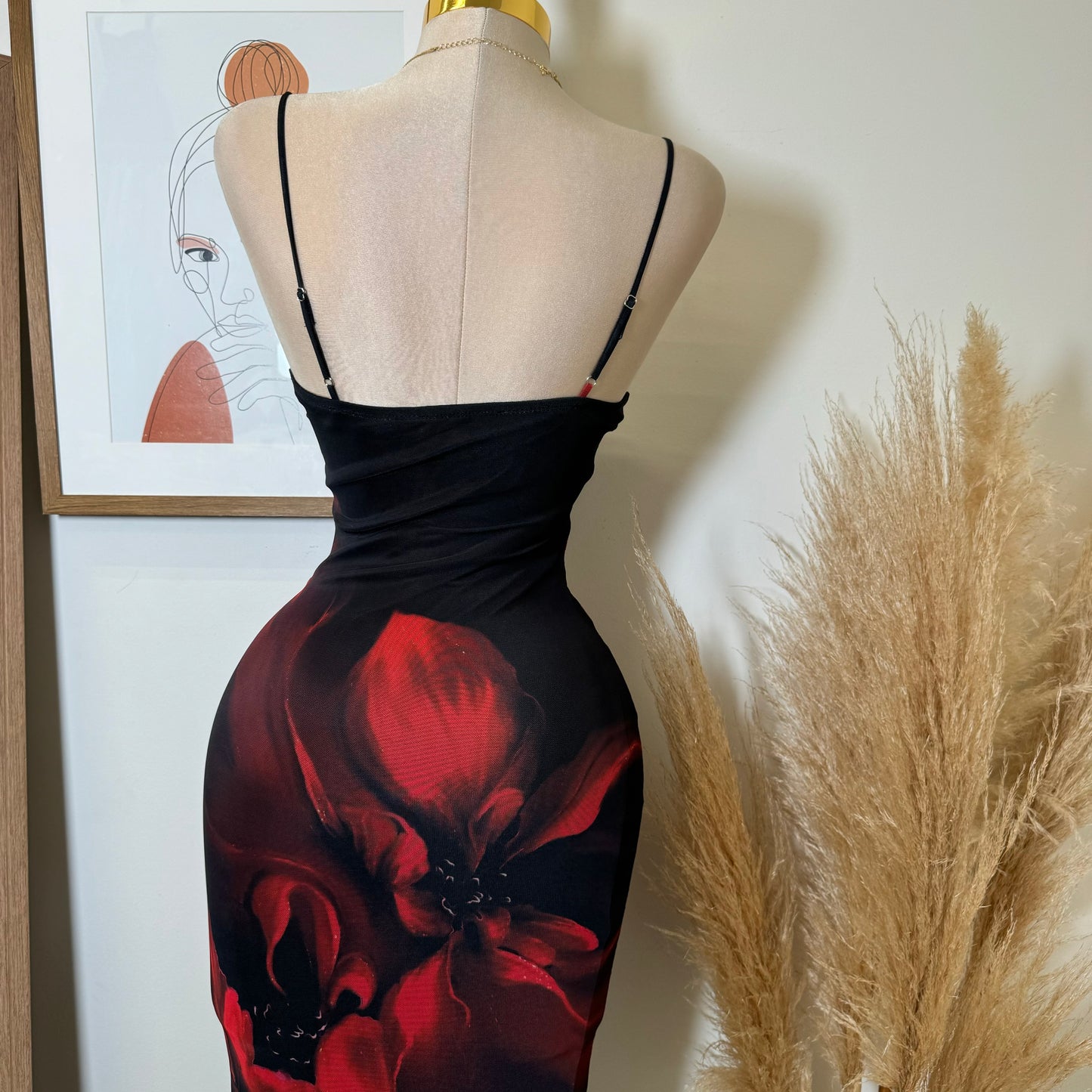 Alivis Mesh Spaghetti Dress-Black