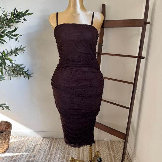 Lace Midi Dress Plus size-Brown