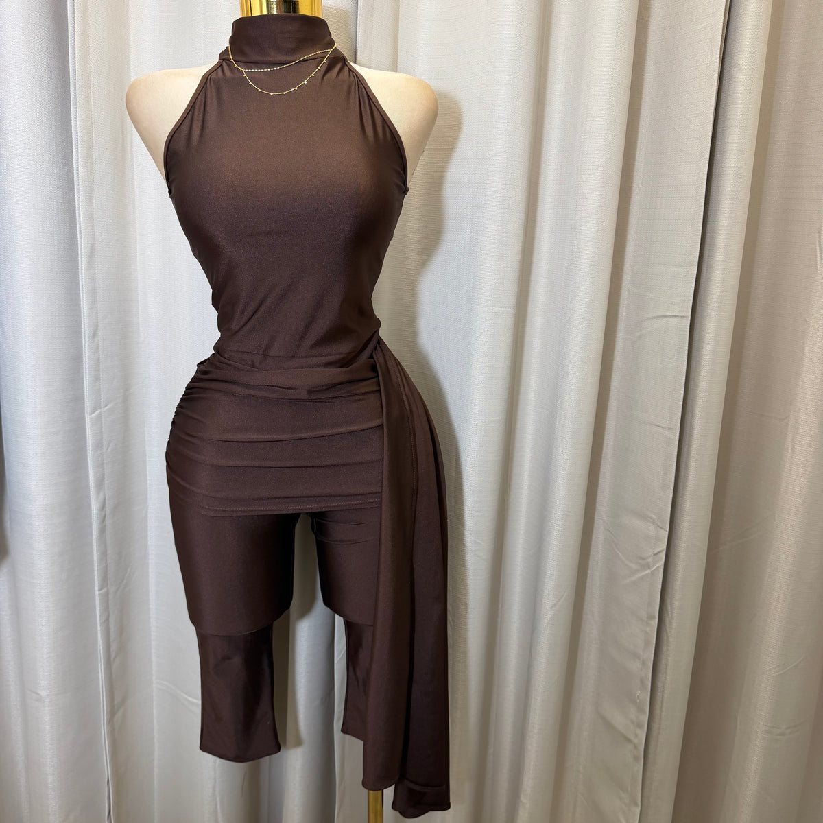 Mock Neck Capri Jumpsuit-Brown