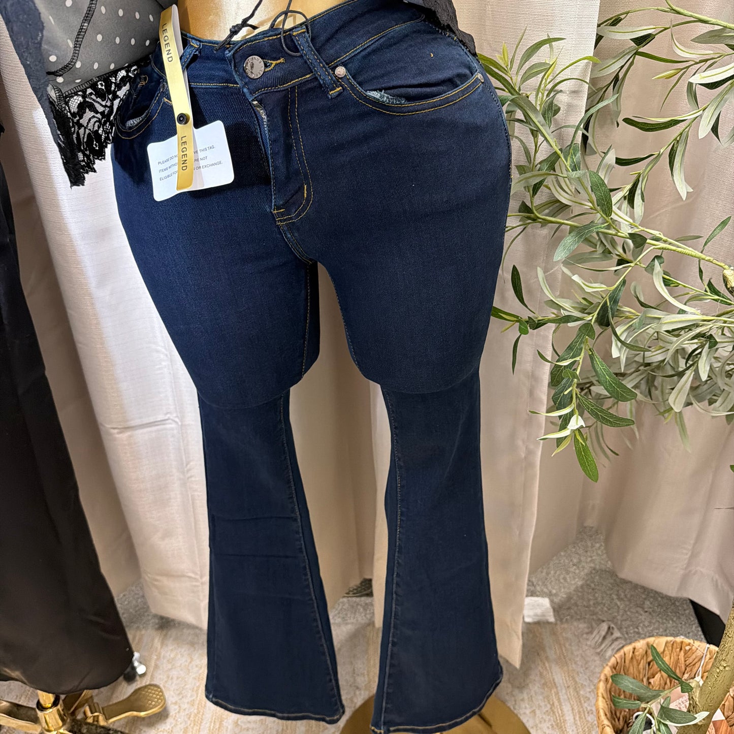 Flare Denim Pants-Dk Blue